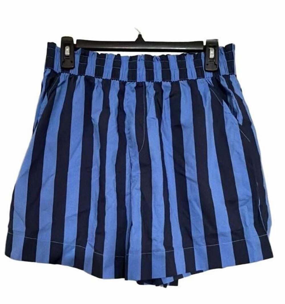 Aerie Striped Paperbag Shorts Size M Blue Black